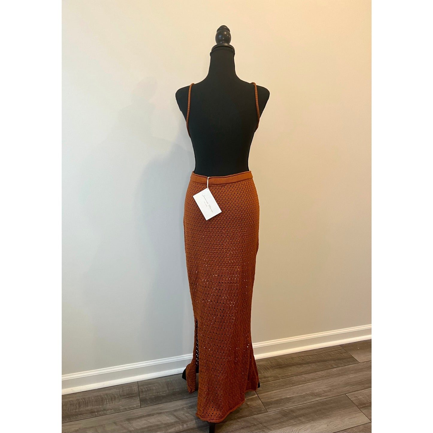 Savannah Morrow Tiva Maxi Dress in Terracotta Sz XL Sleeveless Open Knit Cutout