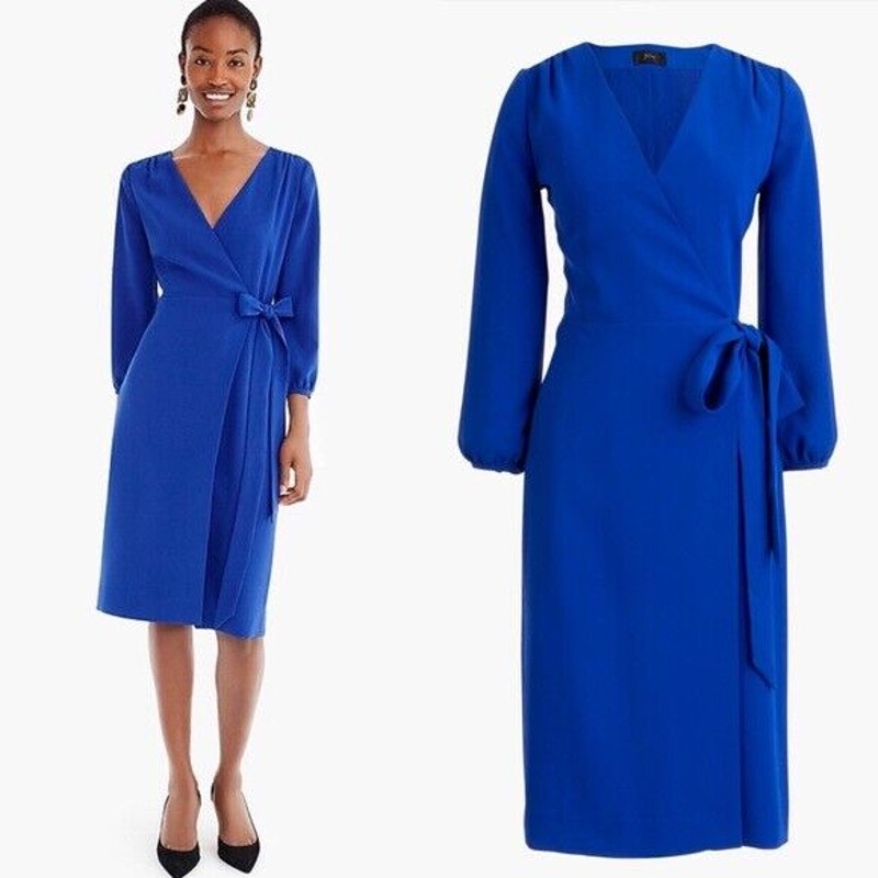 J.Crew Balloon Sleeve True Wrap Dress in Cobalt Blue Size 2