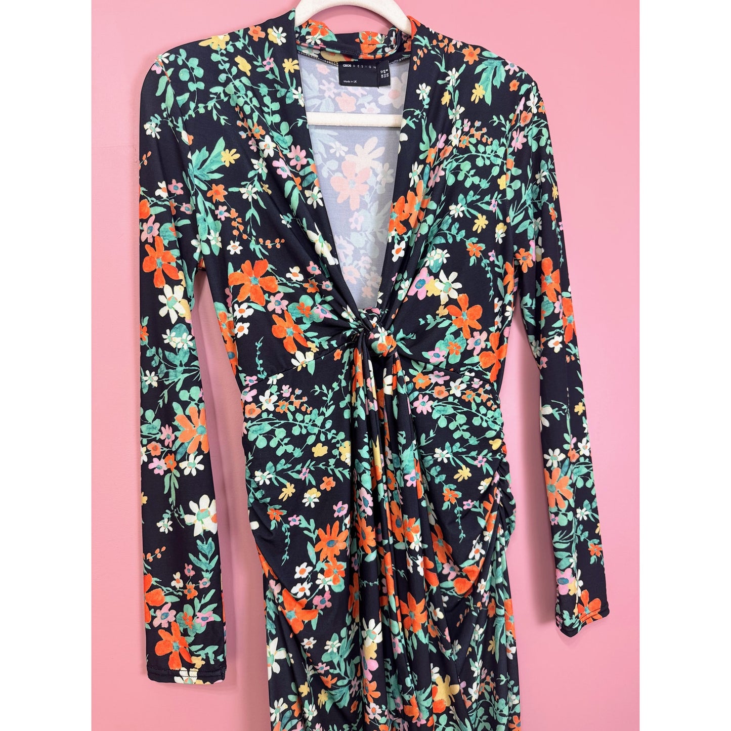 ASOS Design Tie Detail Plunge Maxi Dress Floral Print Size 8