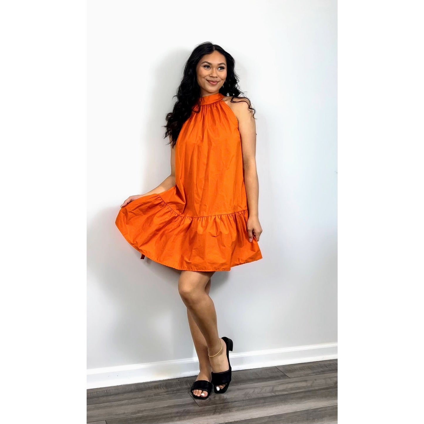 STAUD Marlowe Halterneck Mini Dress in Tangerine Small Sleeveless Stretch Boho