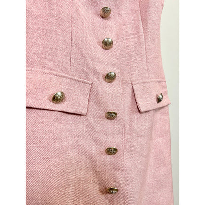 Bardot Emilie Boucle Mini Dress in Pink Size 2 Sleeveless Button Front Pockets