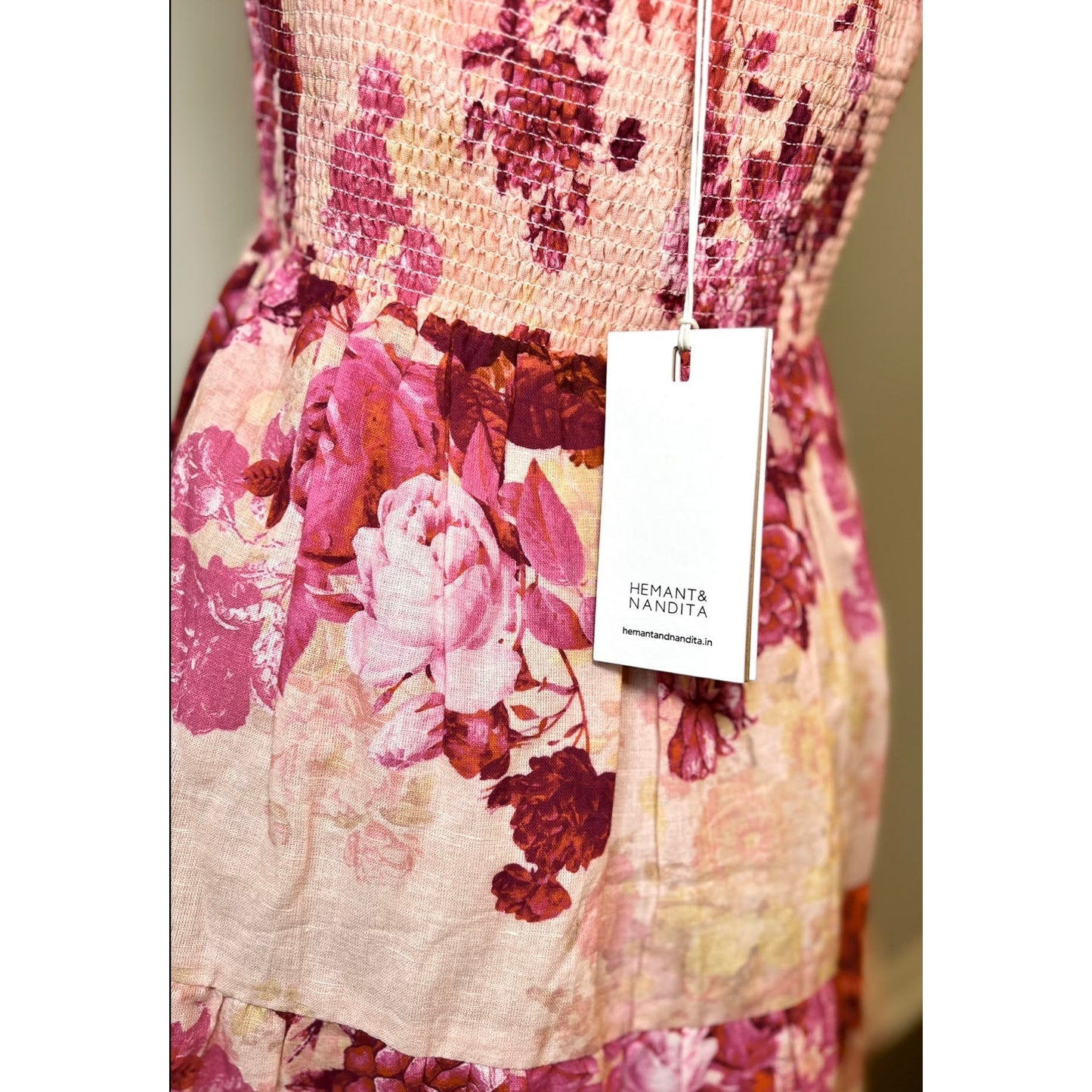 Hemant and Nandita Dali Mini Dress Pink Floral Pullover Embroidered Lined