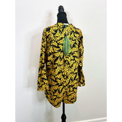 FARM Rio Spotted Bananas Romper Black/Yellow Small Long Sleeve Side Slit Linen