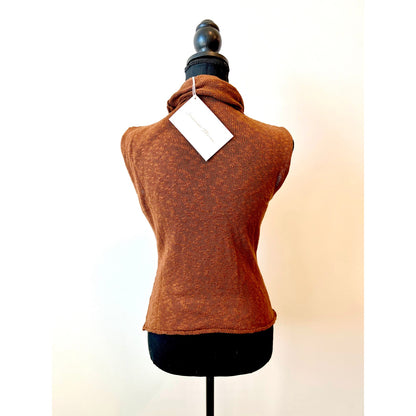 Savannah Morrow Vita Top in Brown Knit Sleeveless Pullover Turtleneck Classic