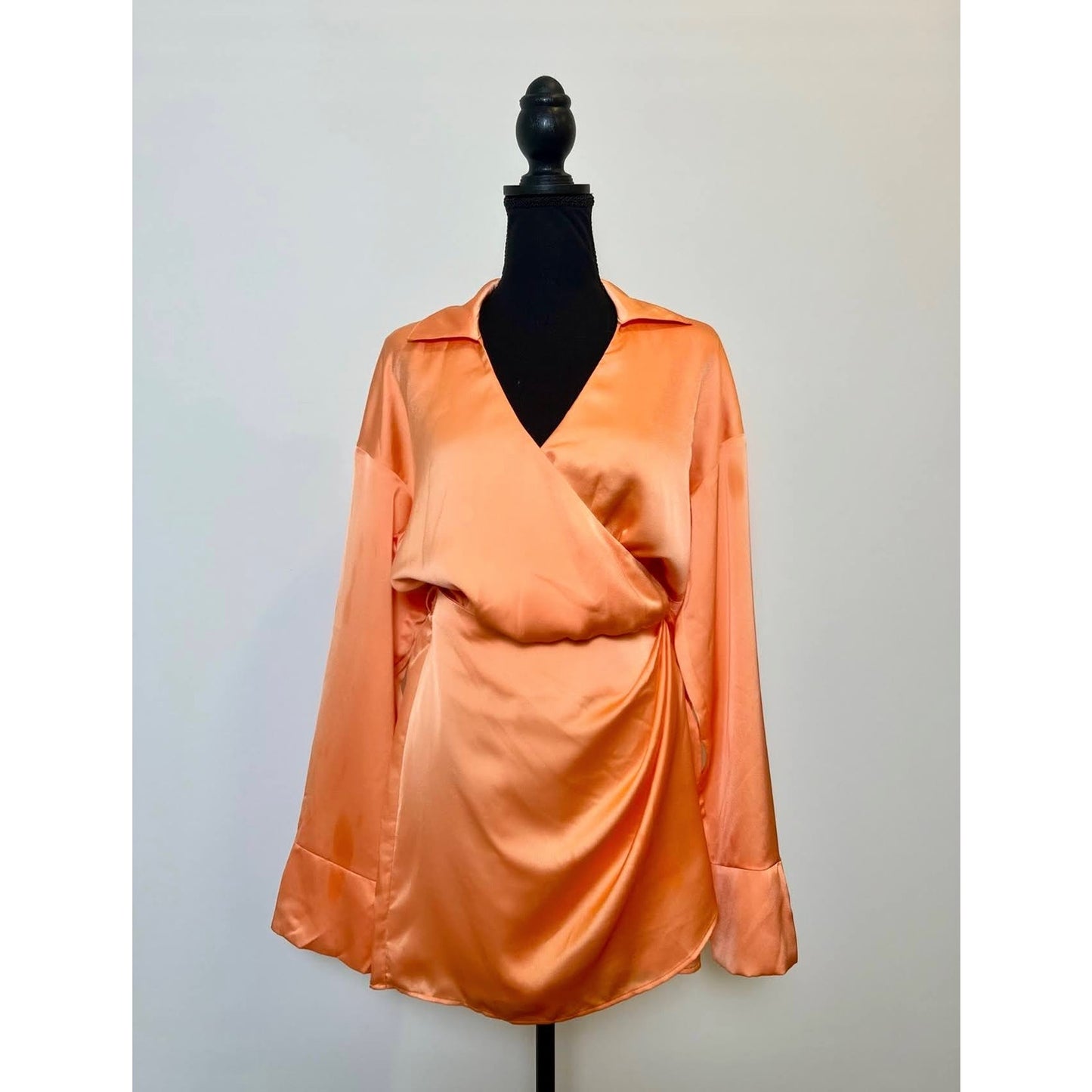 Show Me Your Mumu Clara Collared Mini Dress in Cantaloupe Luxe Satin Small Lined