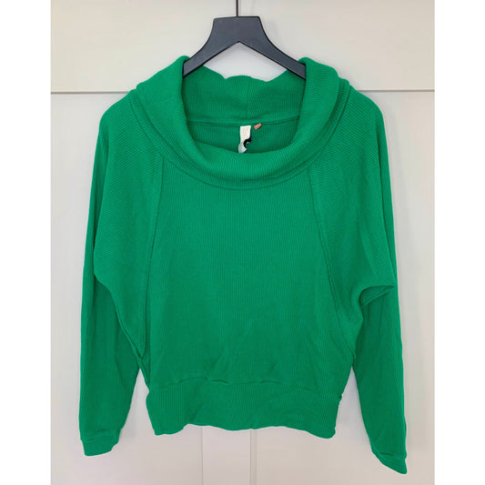 Anthropologie Pilcro Angie Mock Neck Waffle Top in Green Medium Pullover Ribbed