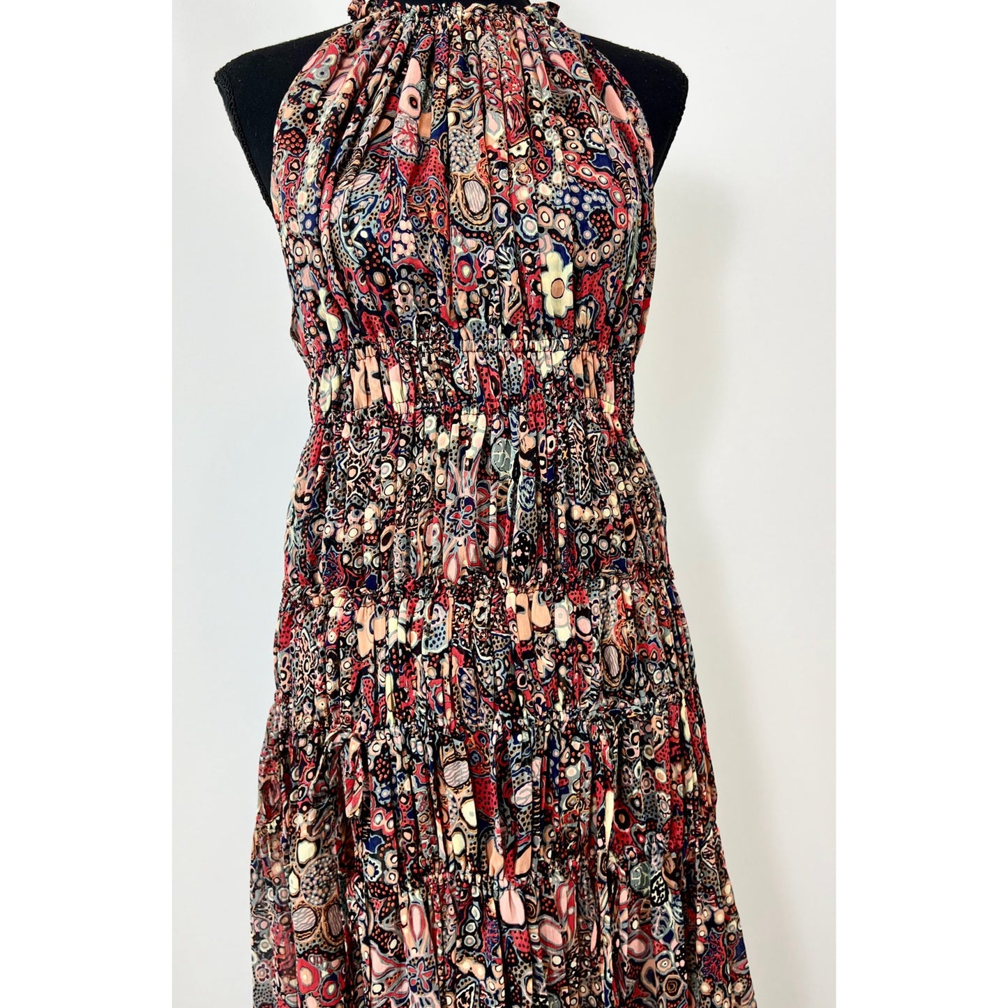 A.L.C. Laura Halter Tiered Printed Maxi Dress One Size Sleeveless Colorful