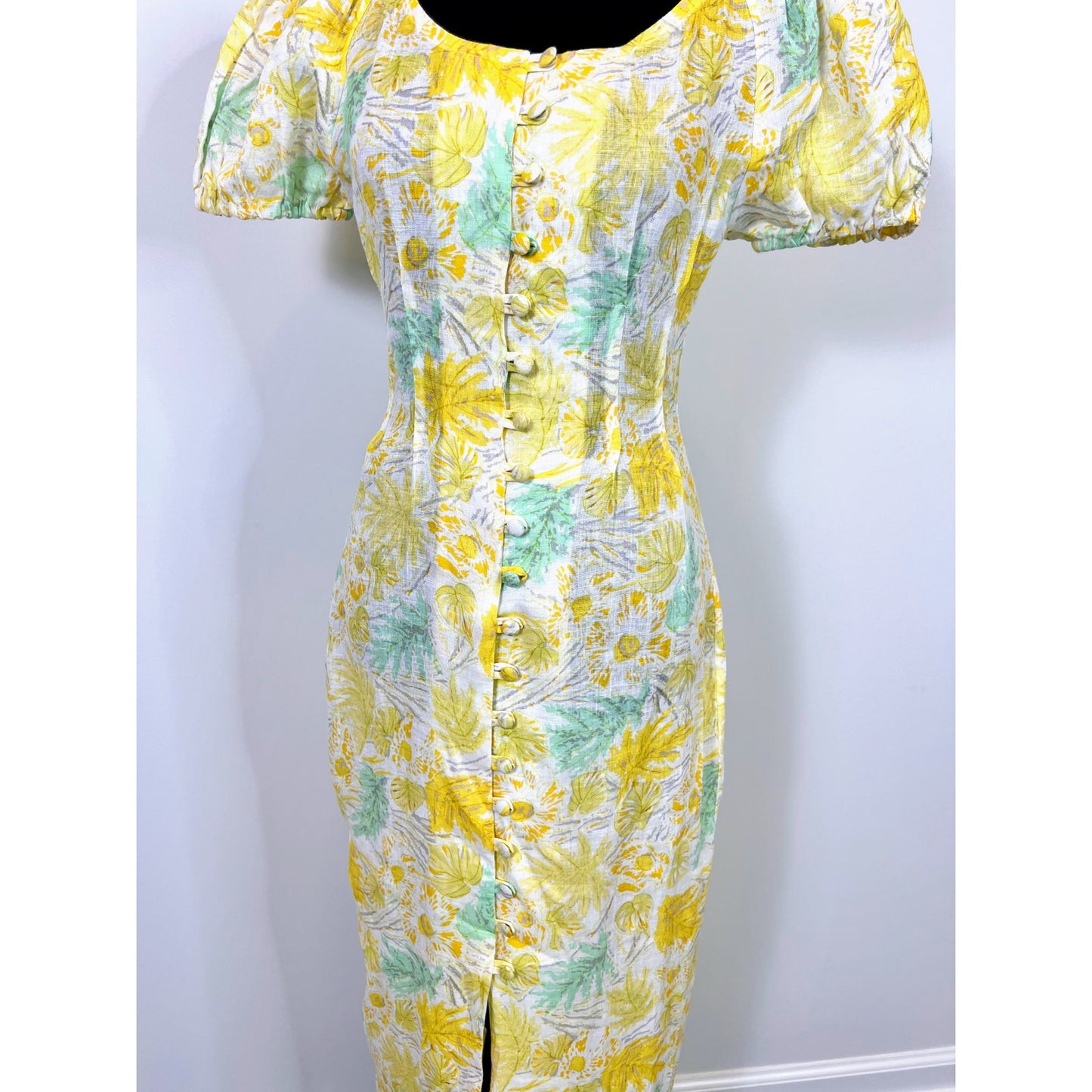 Cult Gaia Charlotte Dress in Yellow Size XS Midi Floral Print Button Front Party