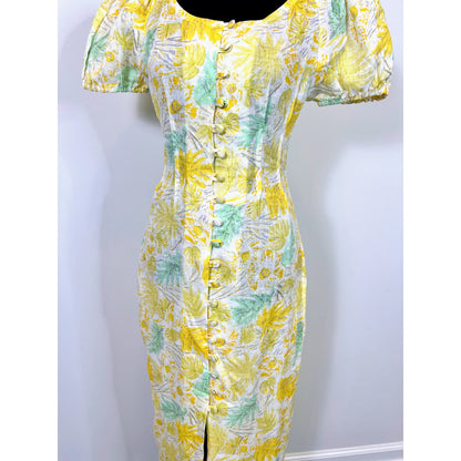 Cult Gaia Charlotte Dress in Yellow Size XS Midi Floral Print Button Front Party