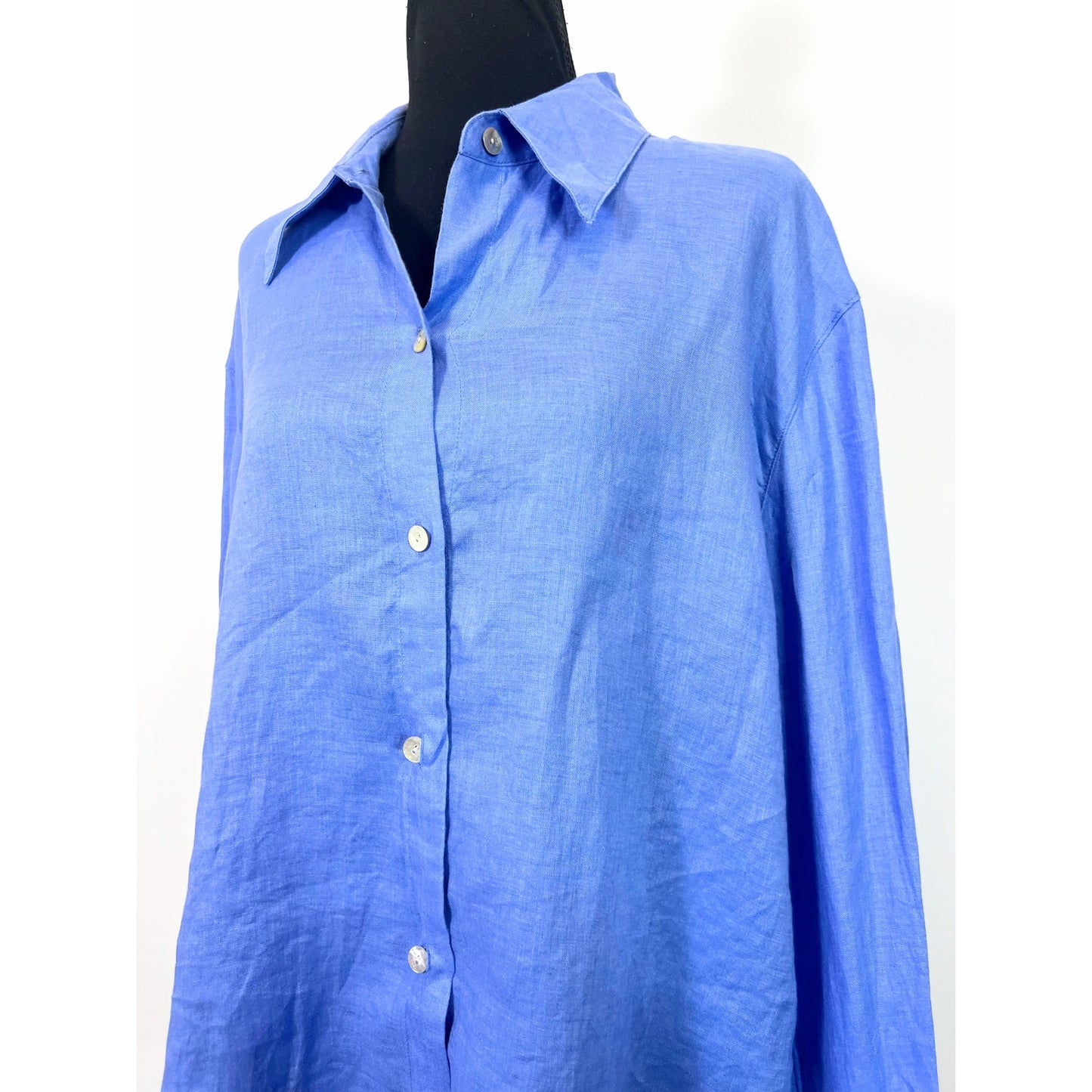 Vince Women's Linen Easy Button-Front Shirt in Cadet Blue Size XL Long Sleeve