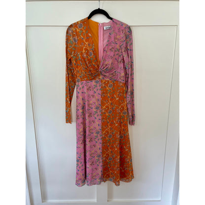 NEW Rachel Antonoff Olivia Mesh  Floral Midi Dress Orange/Pink Size 8