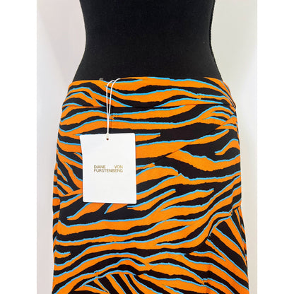 Diane Von Furstenberg Lilo Midi Skirt in Orange Size 10 Animal Print A-Line