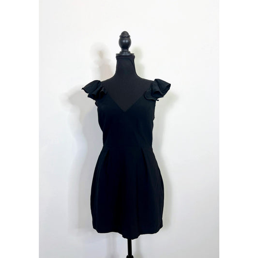 Amanda Uprichard Cutout Blouse in Black Medium Pullover V-Neck Ruffle Sleeveless