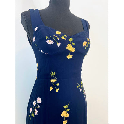 Reformation Fulton Midi Dress in Navy Floral Size 8 Sleeveless Lined Side Slit