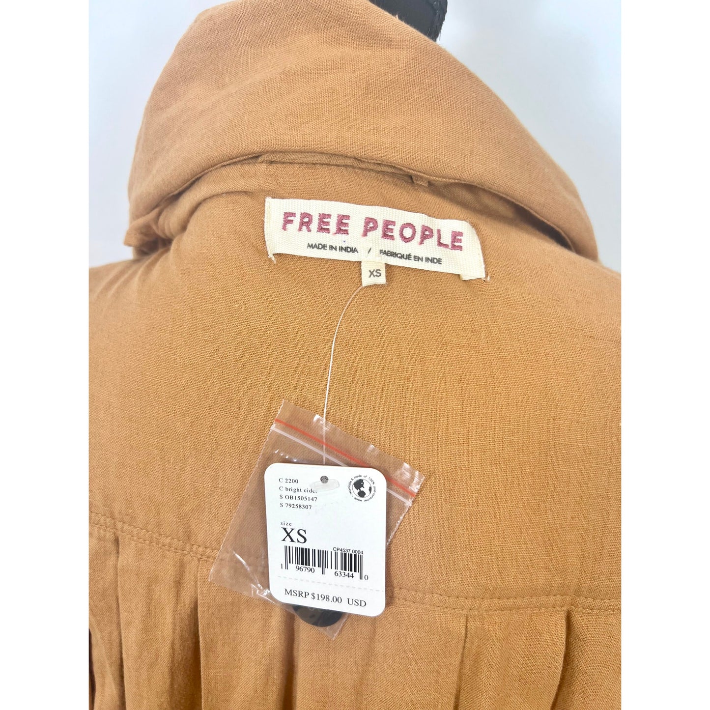 Free People Rae Longline Duster Coat in Brown Size XS Button Front Linen Blend