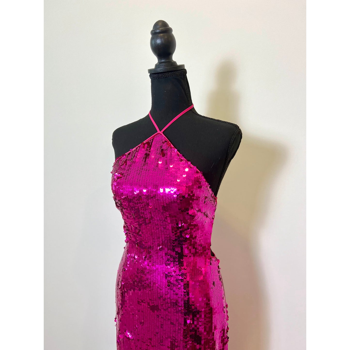 Cult Gaia Tasmina Sequin Halter Dress in Sparkle Pink Small Lined Backless Party