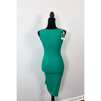 Halara U Neck Bodycon Midi Dress in Vivid Green Size XS Sleeveless Ruched Ribbed