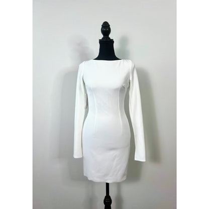 Katie May Womens Glisten Mini Dress in Ivory Small Long Sleeve Draped Back Lined