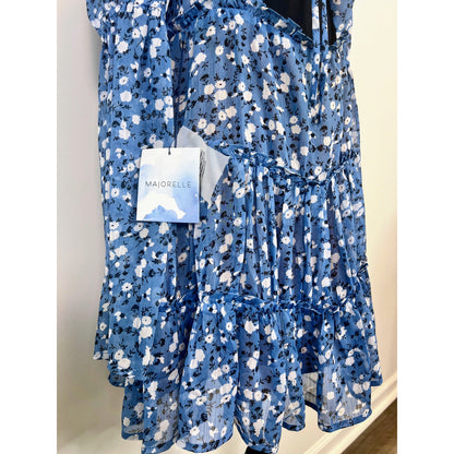 Majorelle Ailish Mini Dress in Blue Ditzy Medium Floral Ruched Long Sleeve Lined