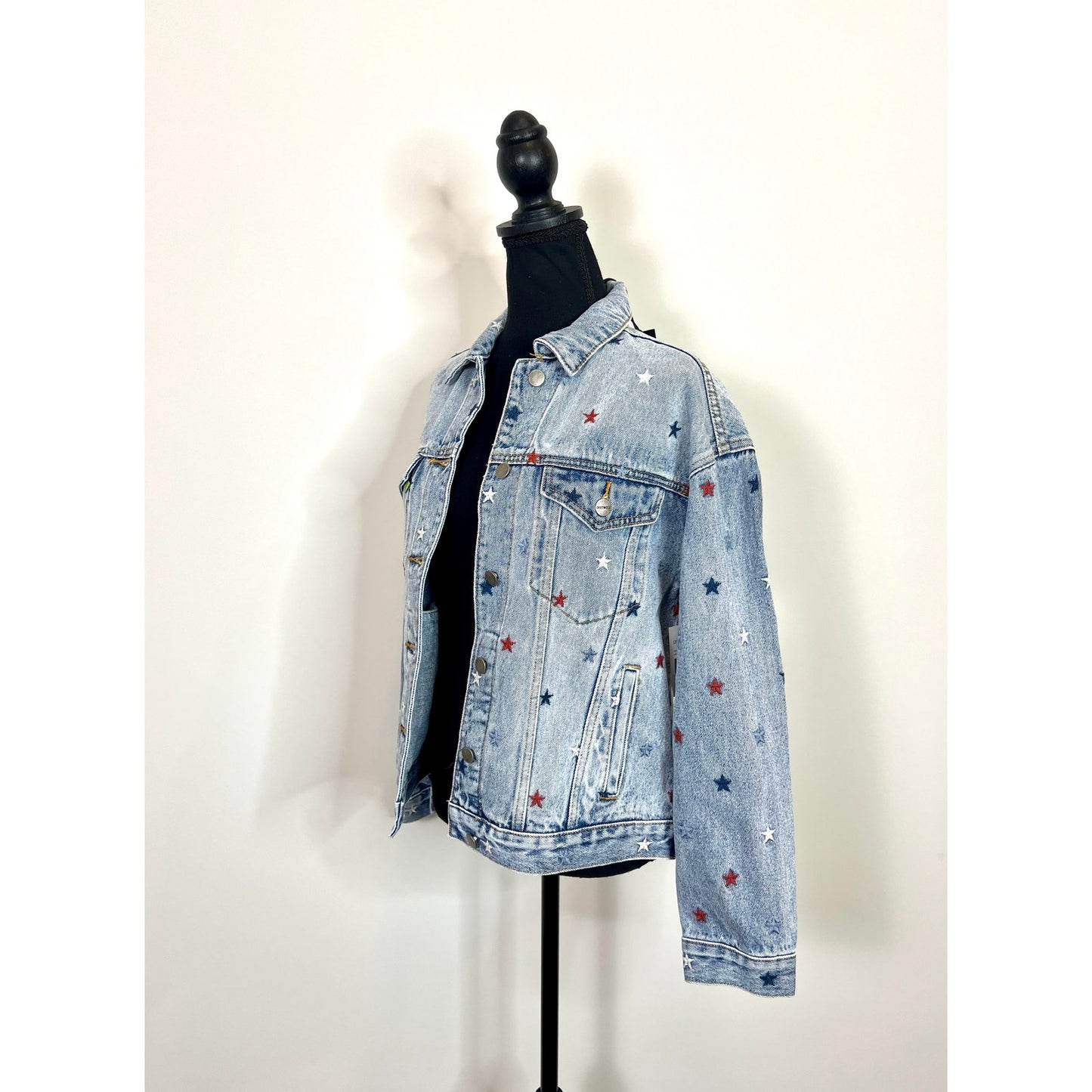 Driftwood Star Western Denim Jacket Blue Small Embroidered Button Front Cotton