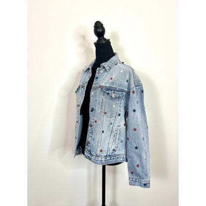 Driftwood Star Western Denim Jacket Blue Small Embroidered Button Front Cotton