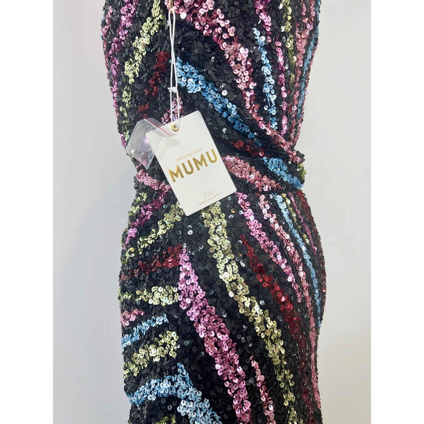 Show Me Your Mumu Shimmy Mini Dress in Starburst Sequins Size XL One Shoulder