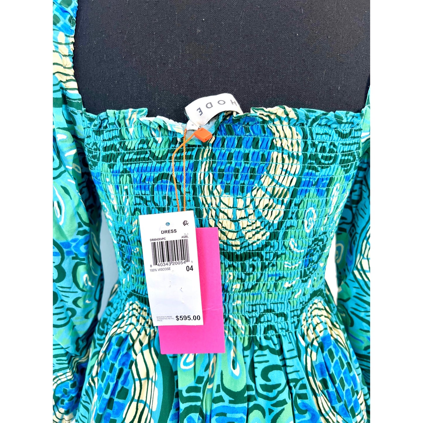 Rhode Phoenix Midi Dress in Aquatic Bloom Blue Size 4 Long Sleeve Cutout Lined