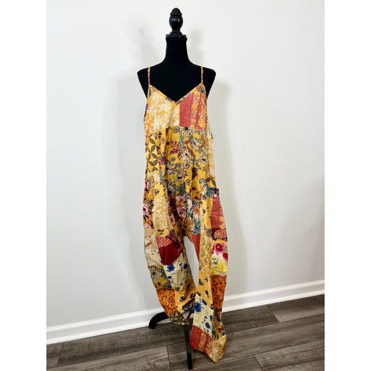 Jaded Gypsy Patchwork Jumpsuit in Multicolor Size M/L Floral Sleeveless V-Neck