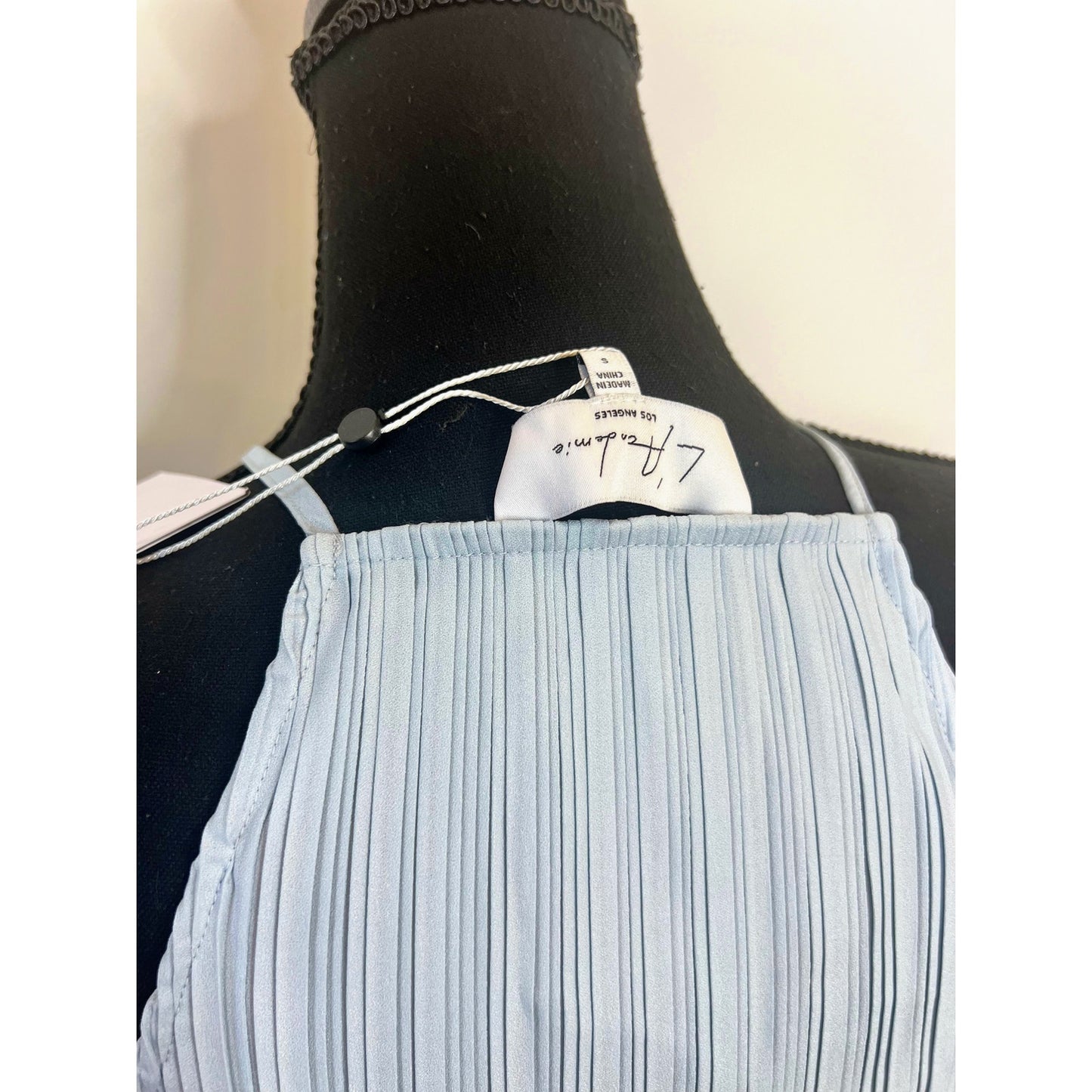 L'Academie Elin Midi Pleated Dress in Baby Blue Small Pullover Sleeveless Lined