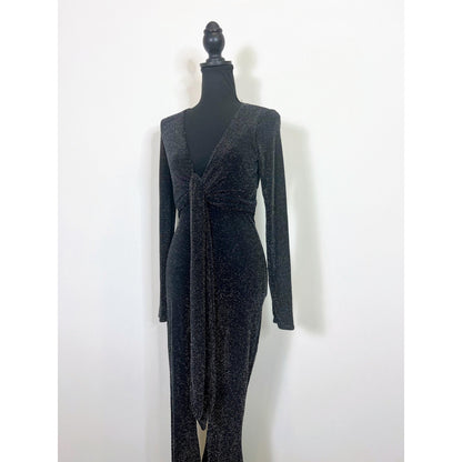 Show Me Your Mumu Martina Jumpsuit in Black Small Pull On Metallic Long Sleeve