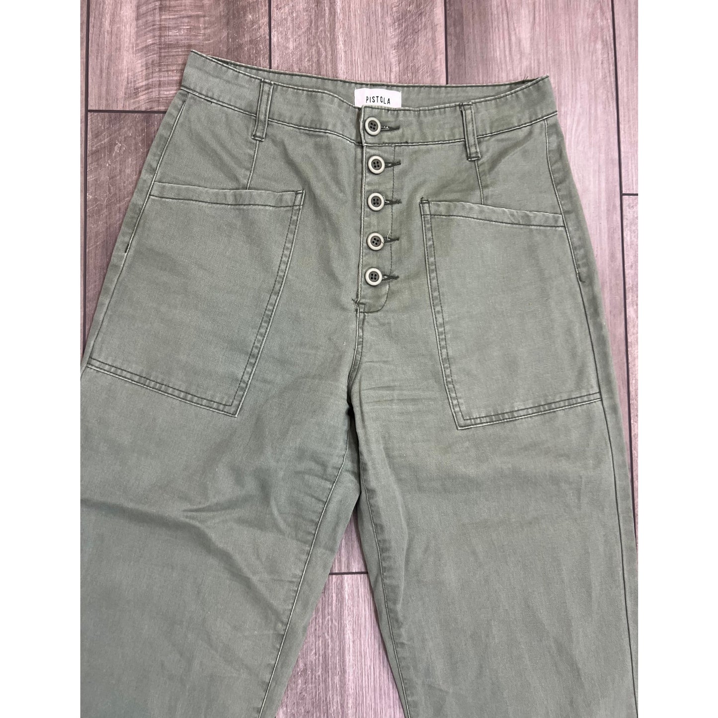 Pistola Cropped Utility Pants in Army Green Size 27 Button Fly Denim Cotton