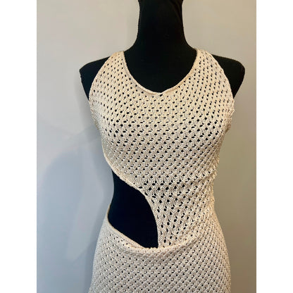 Savannah Morrow Tiva Maxi Dress in Cream Size XL Sleeveless Open Knit Cutout