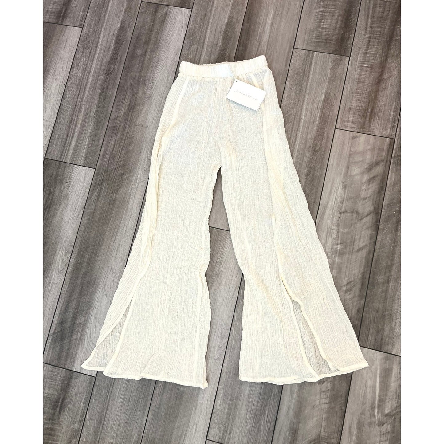 Savannah Morrow Crinkle Open Slit Pants in White Size XXS Pull On Textured