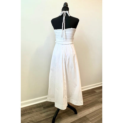 Veronica Beard Tucker Midi Dress in White Size 2 Halter Sleeveless Pleated Front