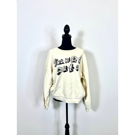 Mother The Drop Square Tuned Out Sweater White Small Knit Graphic Print Cotton