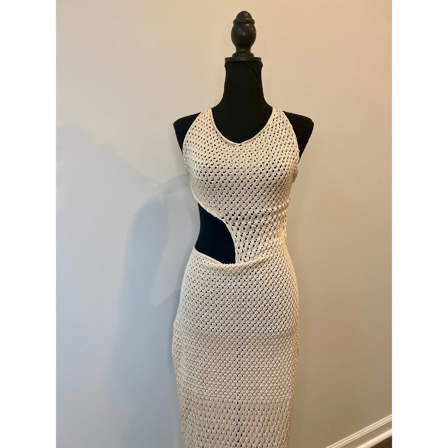 Savannah Morrow Tiva Maxi Dress in Cream Size XL Sleeveless Open Knit Cutout