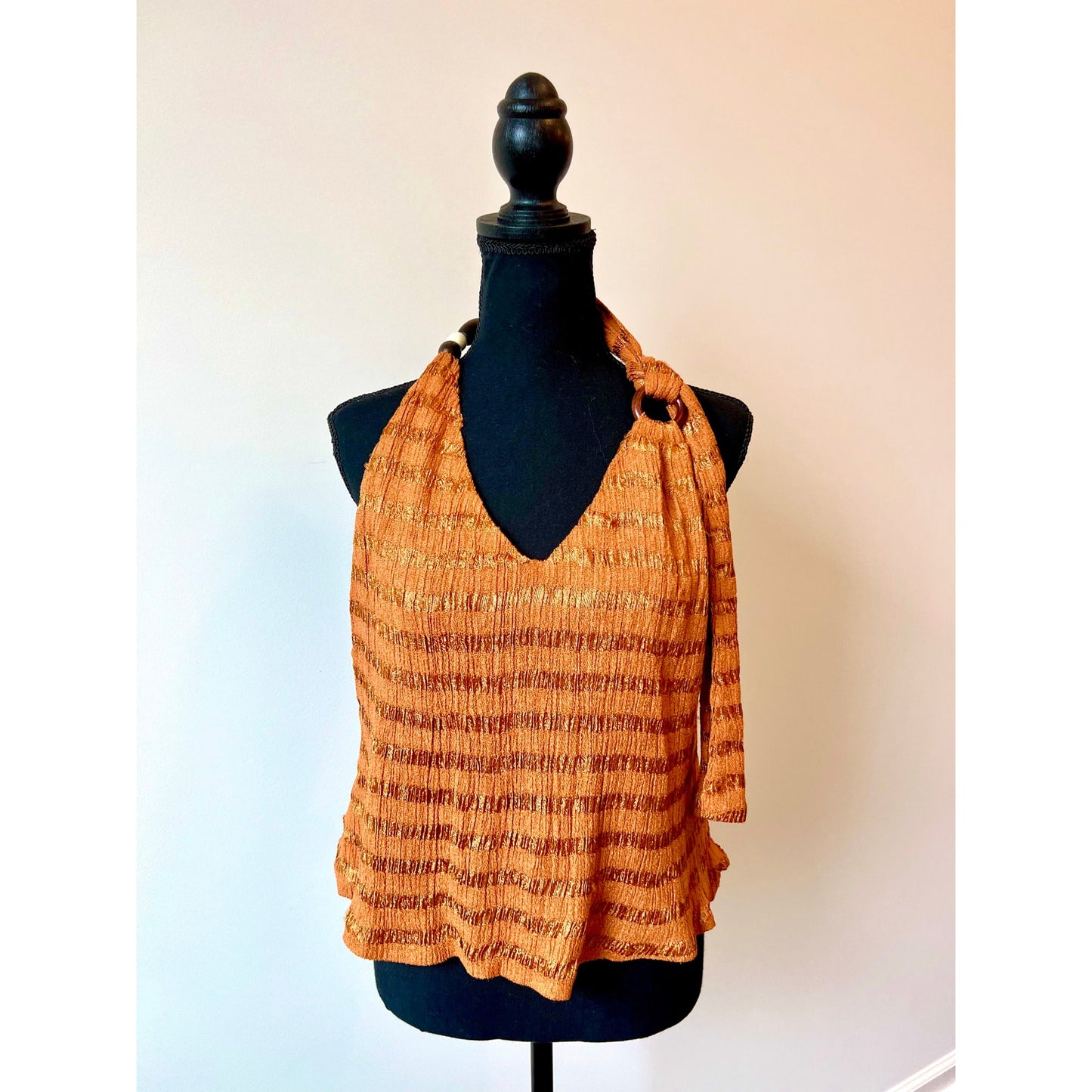 Savannah Morrow Woodie Top in Marigold Striped Size XL Beaded Halter Backless