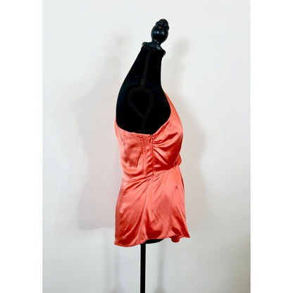 Cinq A Sept Stace Coral Satin One Shoulder Blouse Top Small Twist Knot Front