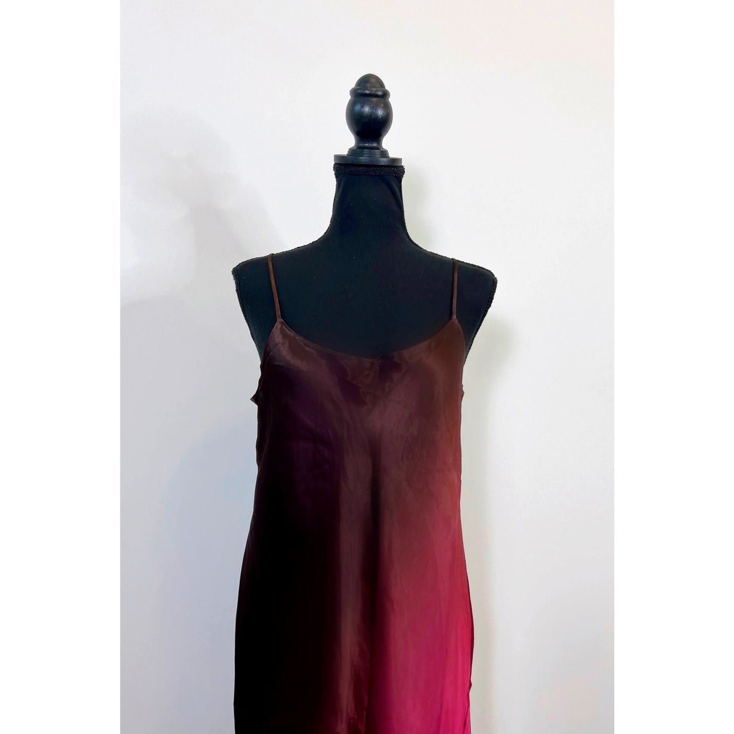 Vince Womens Slip Midi Dress Ombre Beet/Brown Large Pullover Satin Sleeveless