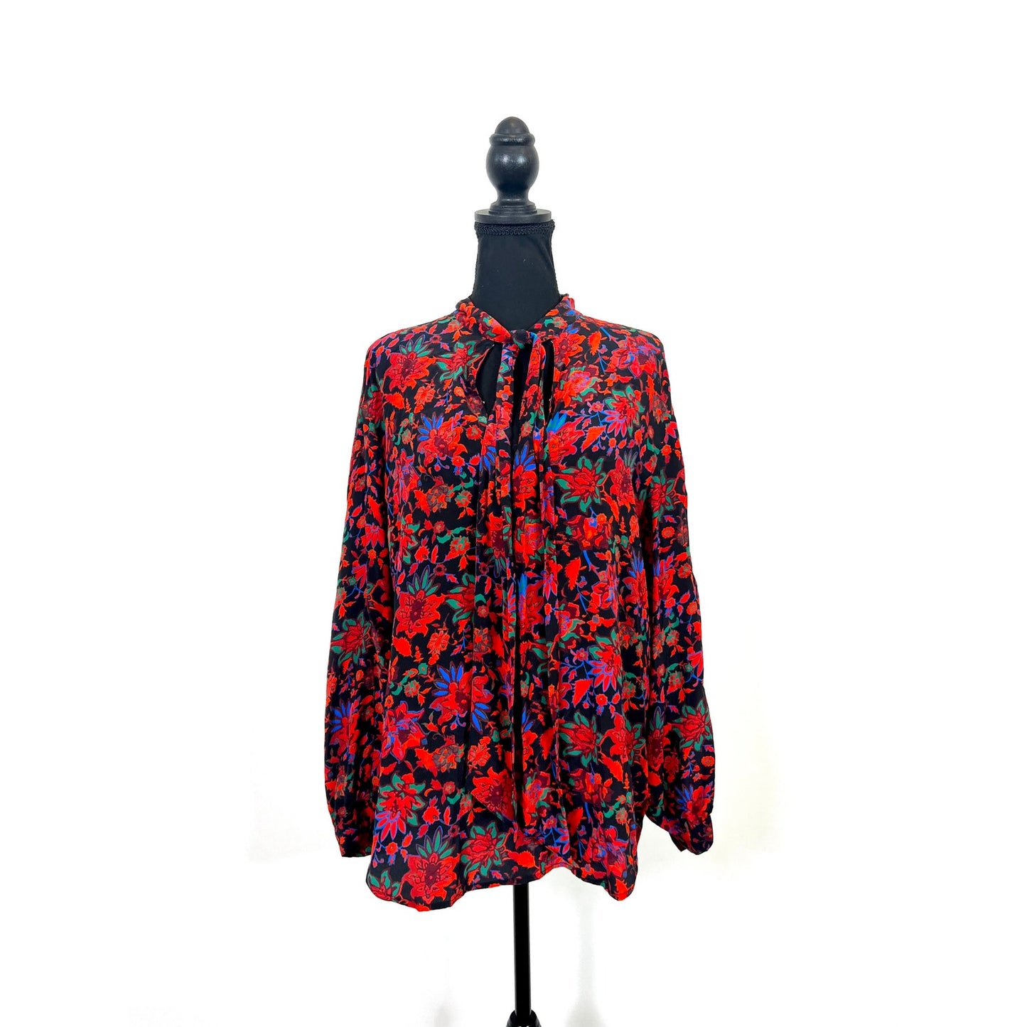 Rag and Bone Emily Silk Floral Blouse in Red Multi Medium Long Sleeve Silk