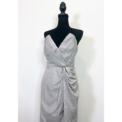 Katie May x Revolve Finn Gown Maxi Dress in Silver Medium Metallic Side Slit