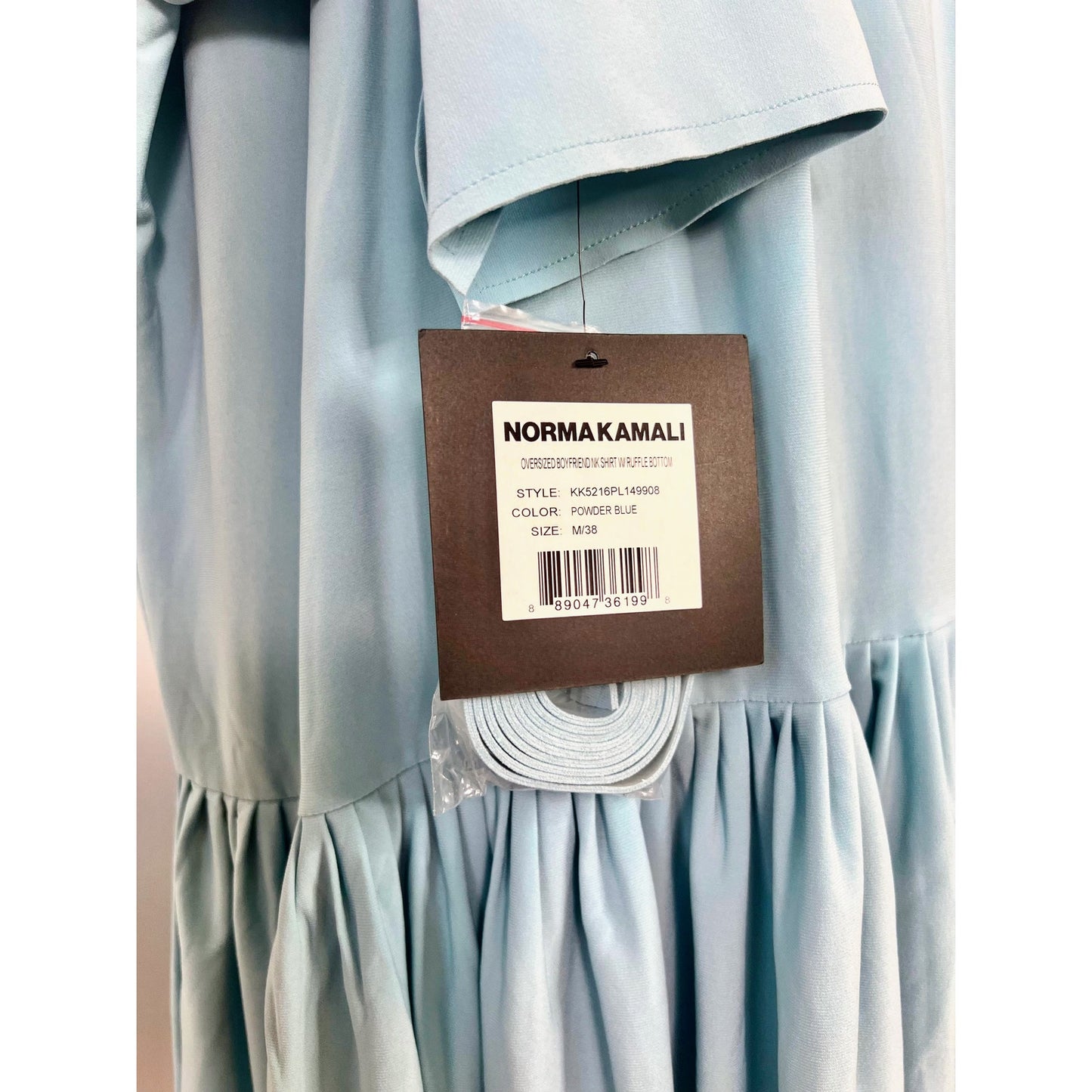 Norma Kamali Oversized Boyfriend Shirt Dress in Powder Blue Medium Ruffle Hem