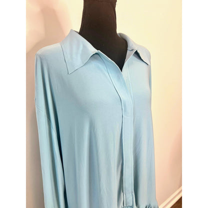 Norma Kamali Oversized Boyfriend Shirt Dress in Powder Blue Medium Ruffle Hem