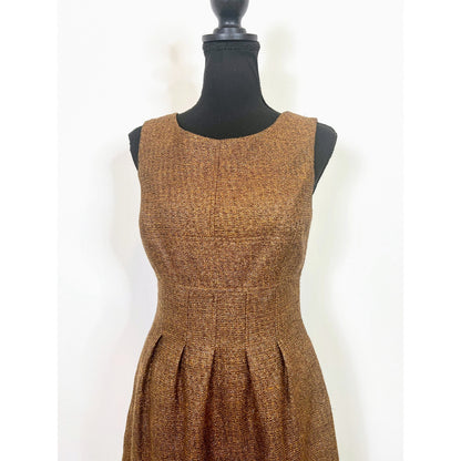 Lela Rose Classic Sheath Pleated Metallic Bronze Brown Dress Size 4 Sleeveless