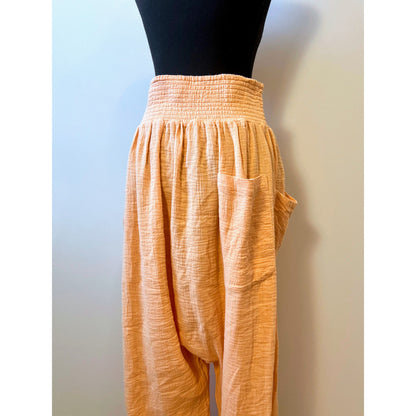 Free People Wide-Leg Pants Peach Medium Pull On Drawstring Elastic Waist Pockets