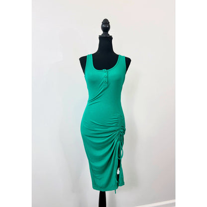 Halara U Neck Bodycon Midi Dress in Vivid Green Size XS Sleeveless Ruched Ribbed