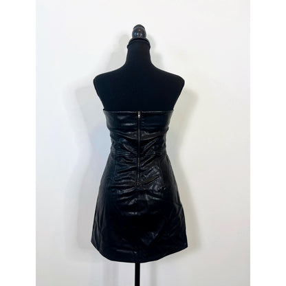 Nonchalant Dixie Mini Dress in Black Small Faux Leather Strapless Lined Party