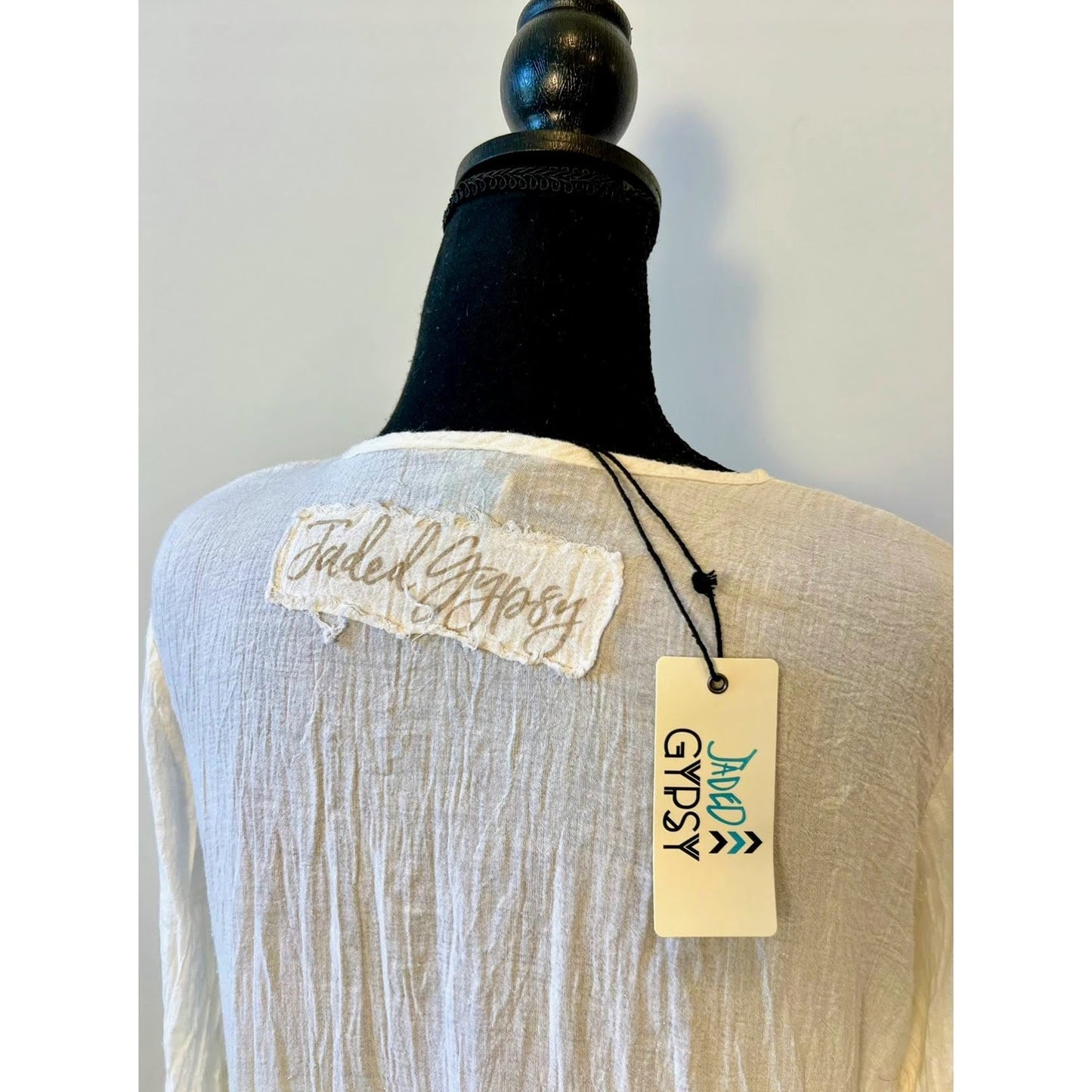 Jaded Gypsy WC Flowy Hi-Low Dress in White Size S/M Pullover Long Sleeve Relaxed