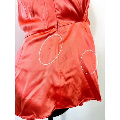 Cinq A Sept Stace Coral Satin One Shoulder Blouse Top Small Twist Knot Front