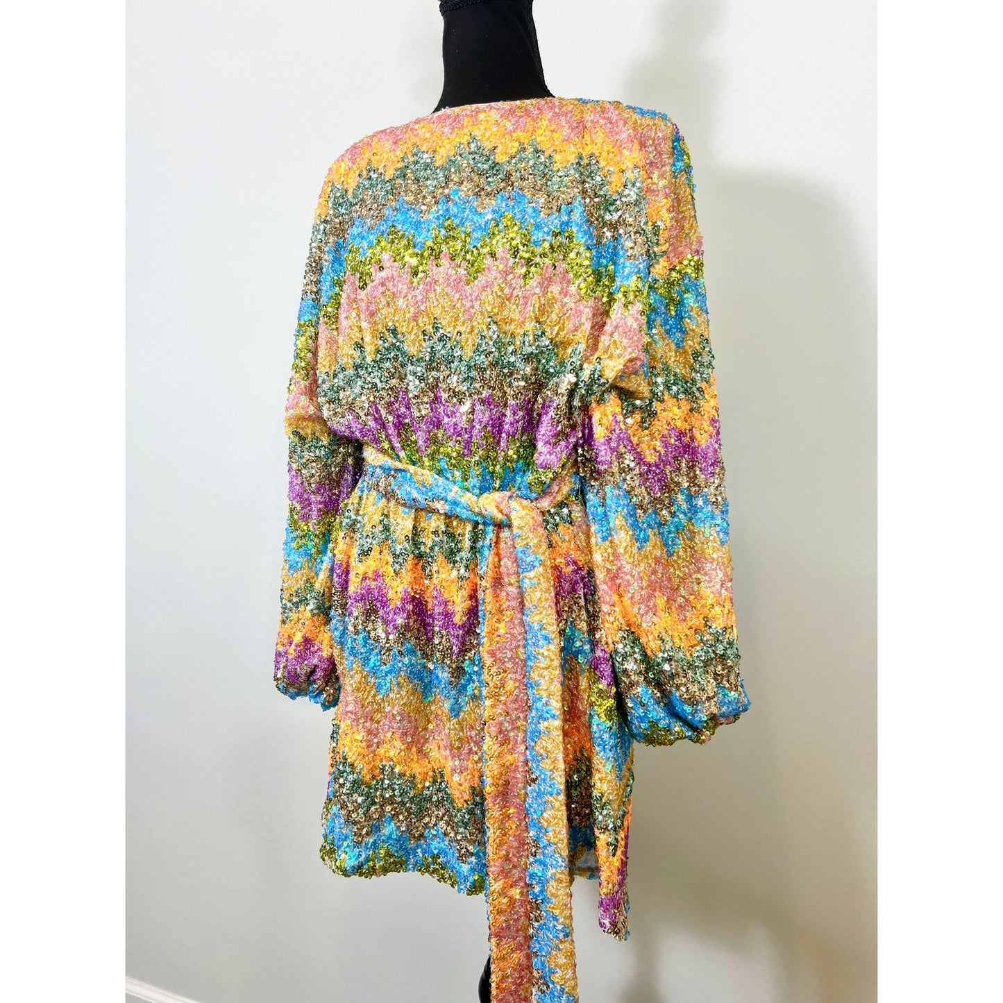 Show Me Your Mumu Sure Thing Mini Dress Wavy Sequins Large Long Sleeve Colorful